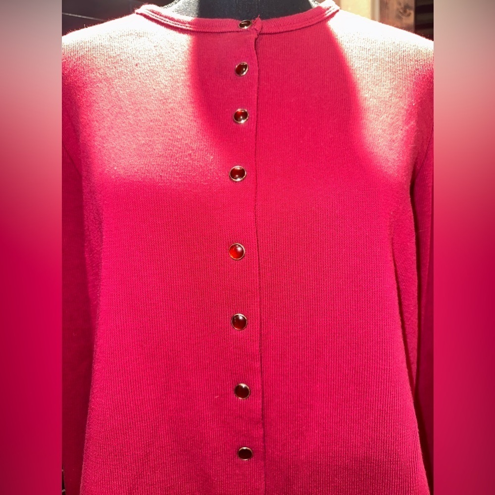 Euc “Basic Concepts” Deep Red Cardigan With Autom… - image 7